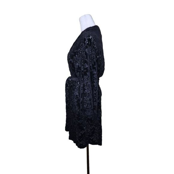 INC Short Kimono Robe Burnout Velvet Womens Size S Black Pockets - Picture 6 of 8